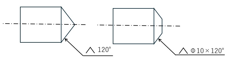 寸法補助記号の円すいの図面表記