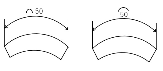 寸法補助記号の円弧の図面表記